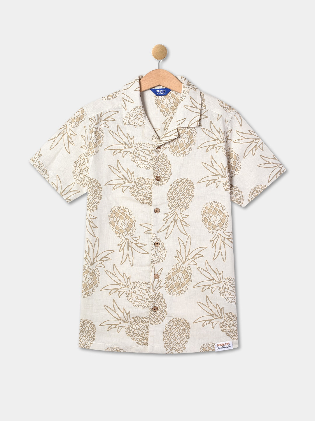 

R&B Boys Conversational Printed Cotton Casual Shirt, White