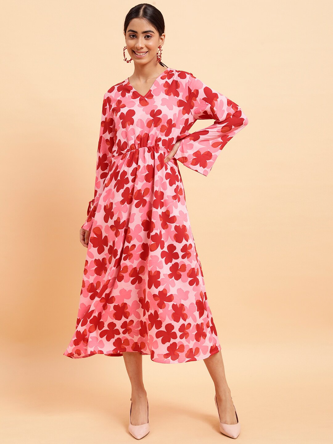 

MINT STREET Floral Printed Fit & Flare Midi Dress, Pink