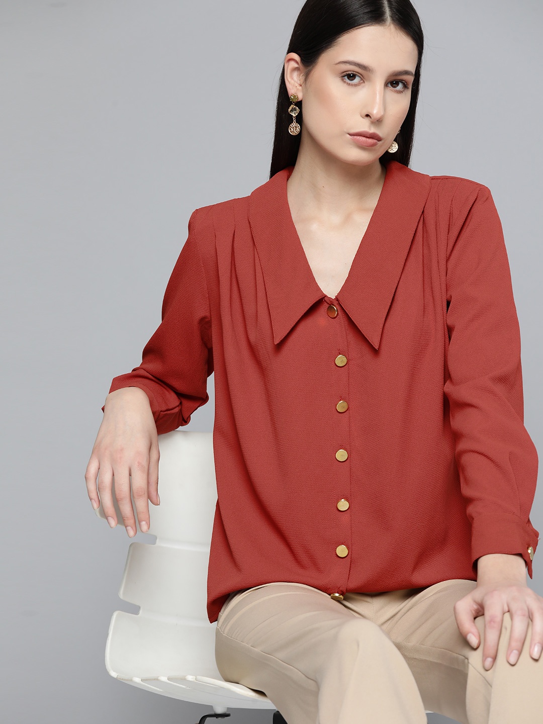 

Chemistry Women Classic Opaque Casual Shirt, Orange
