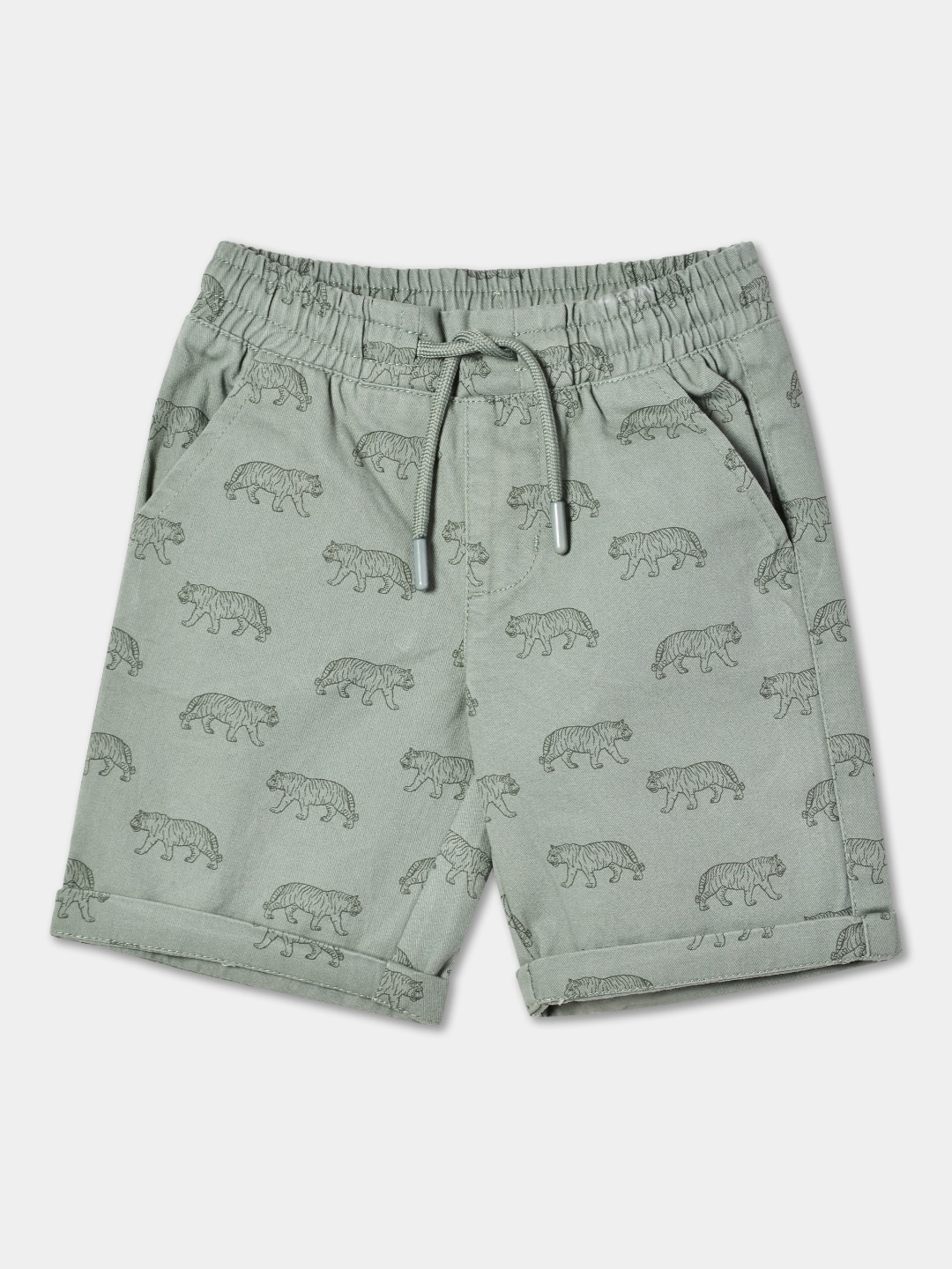 

R&B Boys Conversational Printed Cotton Shorts, Olive