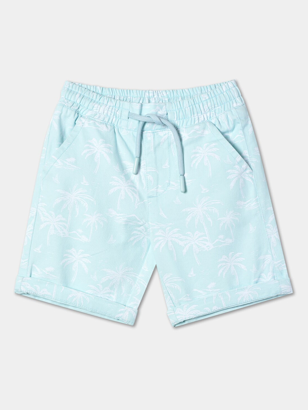 

R&B Boys Floral Printed Mid Rise Cotton Shorts, Blue