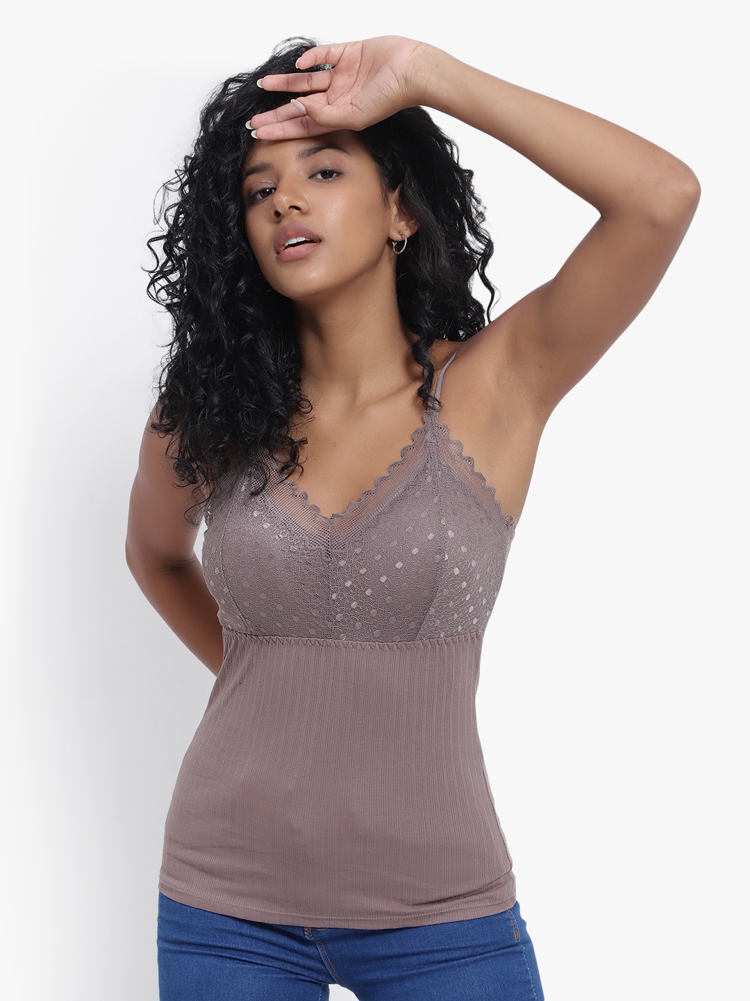 

PARKHA Ribbed V-Neck Padded Camisole, Mauve