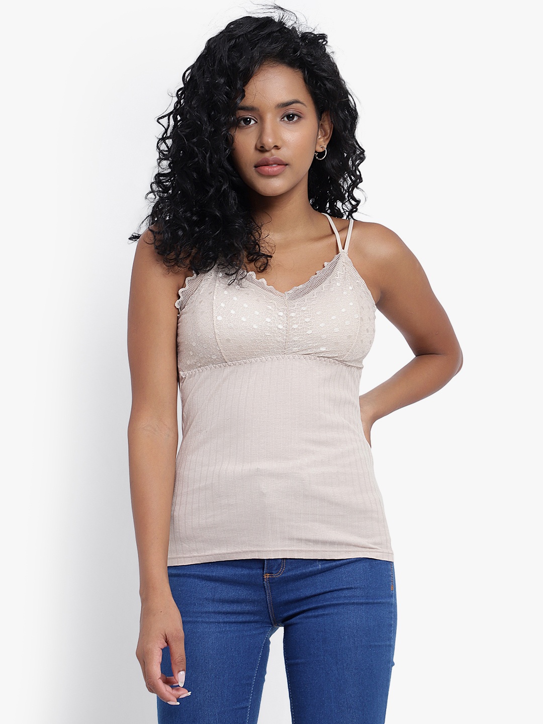 

PARKHA Ribbed V-Neck Padded Camisole, Beige