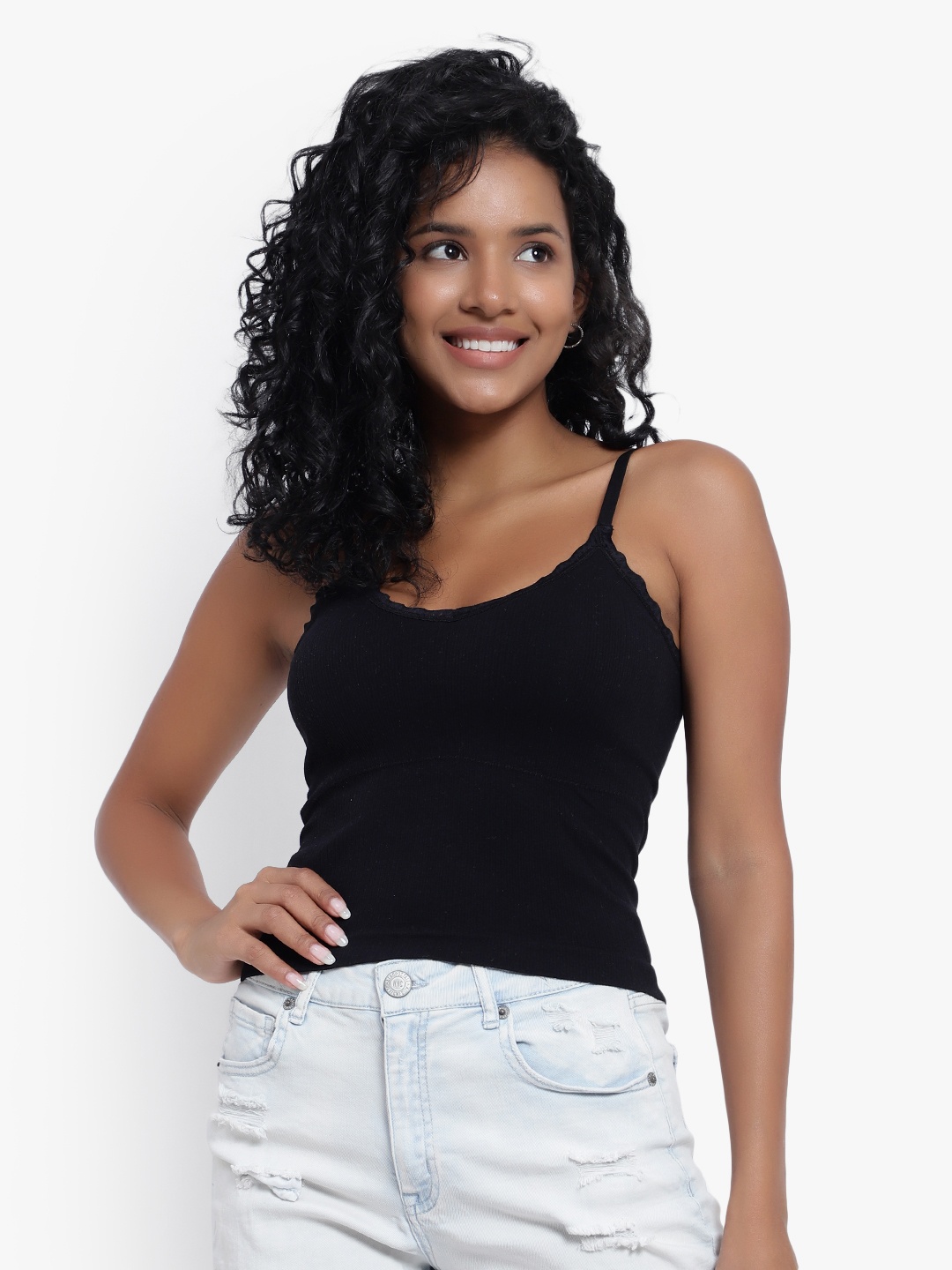 

PARKHA Ribbed Contrast Strap Padded Camisole, Black