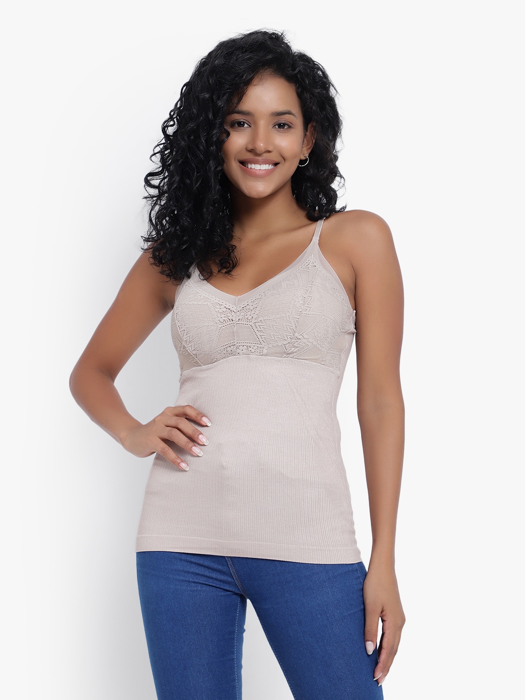 

PARKHA Ribbed V-Neck Padded Camisole, Beige