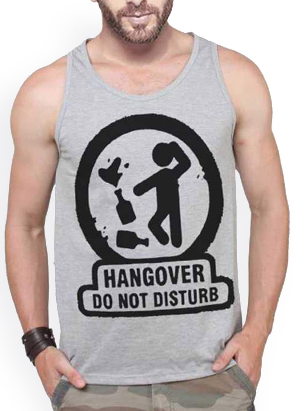 

TRIPR Printed Cotton Innerwear Gym Vest, Grey