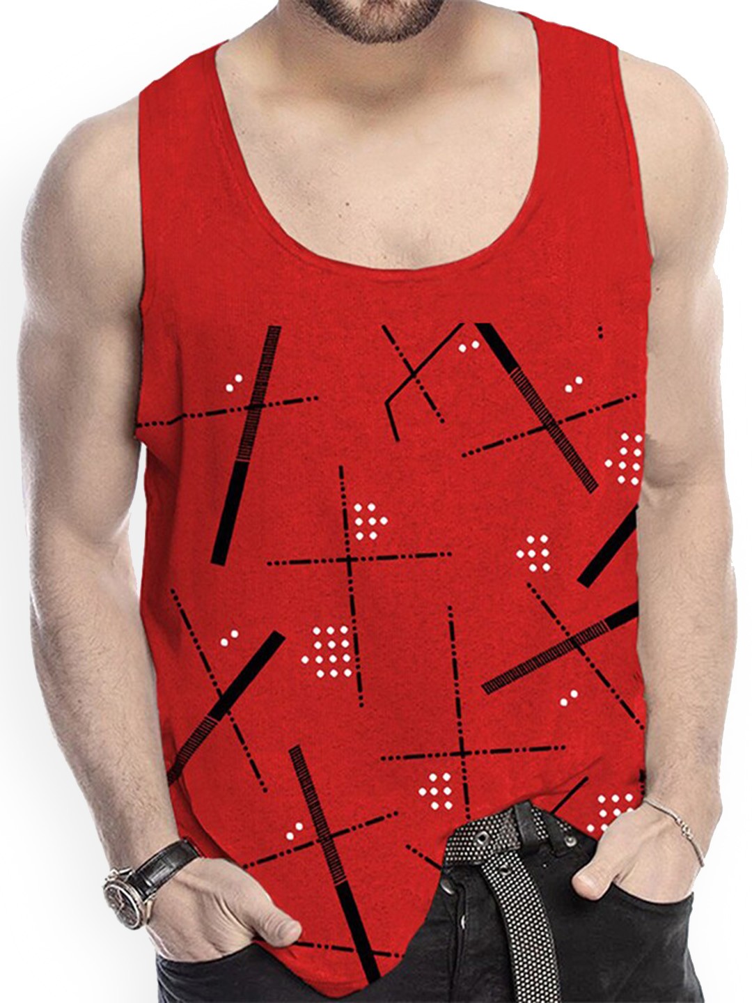 

TRIPR Printed Cotton Innerwear Gym Vest, Red