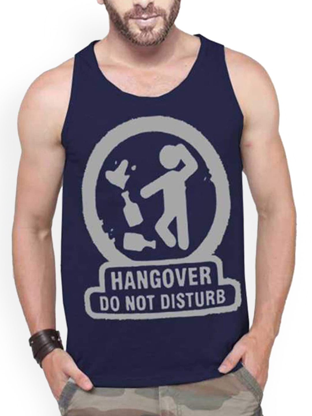 

TRIPR Printed Cotton Innerwear Gym Vest, Navy blue