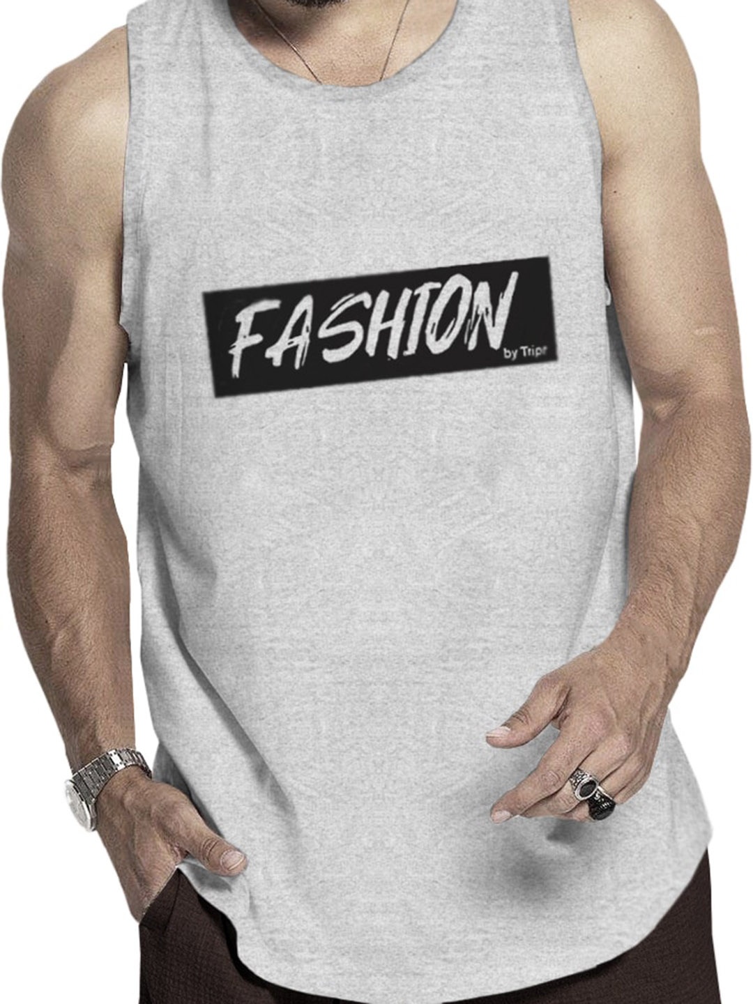 

TRIPR Printed Cotton Innerwear Gym Vest, Grey