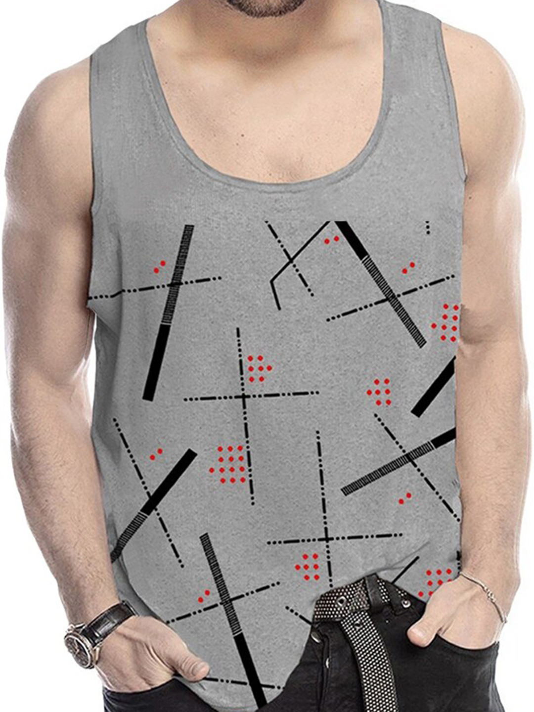 

TRIPR Printed Cotton Innerwear Gym Vest, Grey