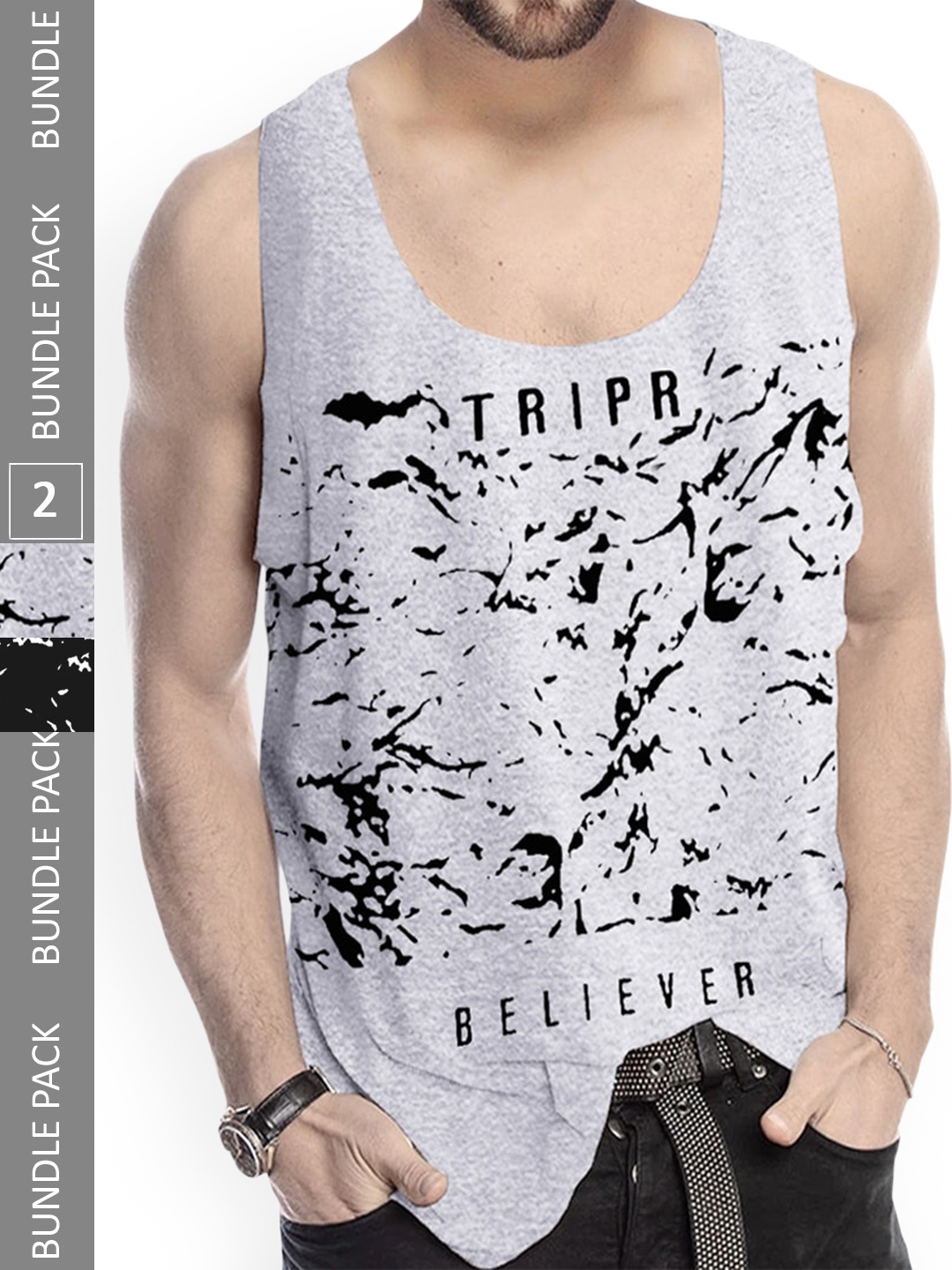 

TRIPR Pack Of 2 Printed Cotton Innerwear Gym Vest, Grey