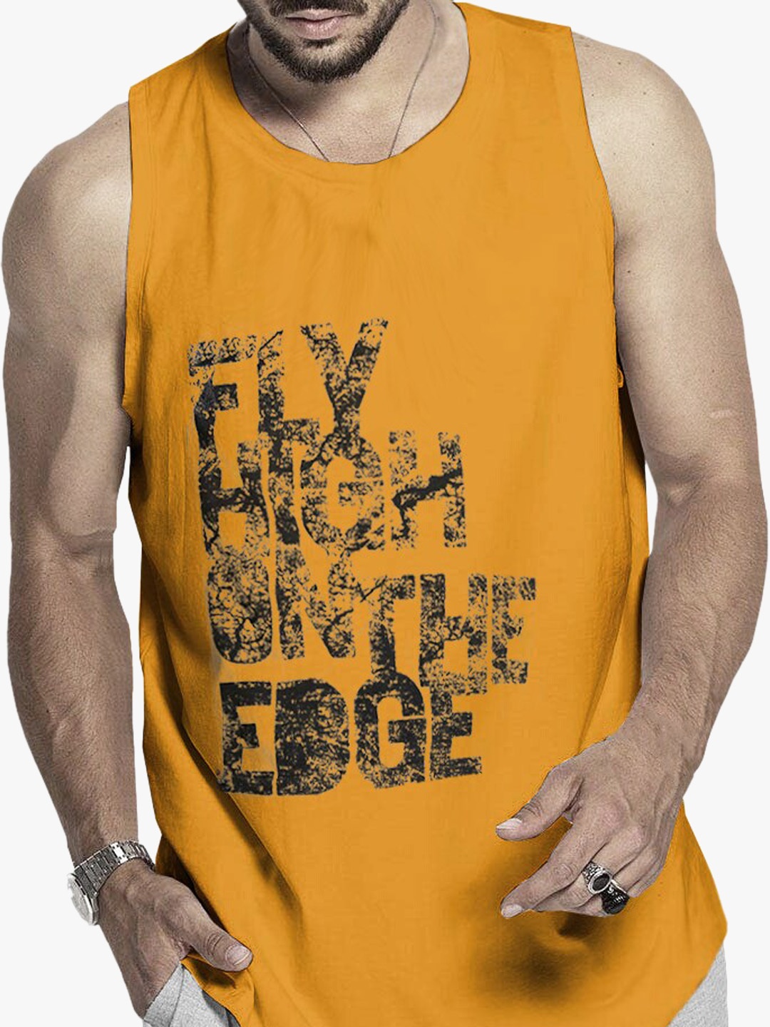 

TRIPR Printed Cotton Innerwear Gym Vest, Yellow