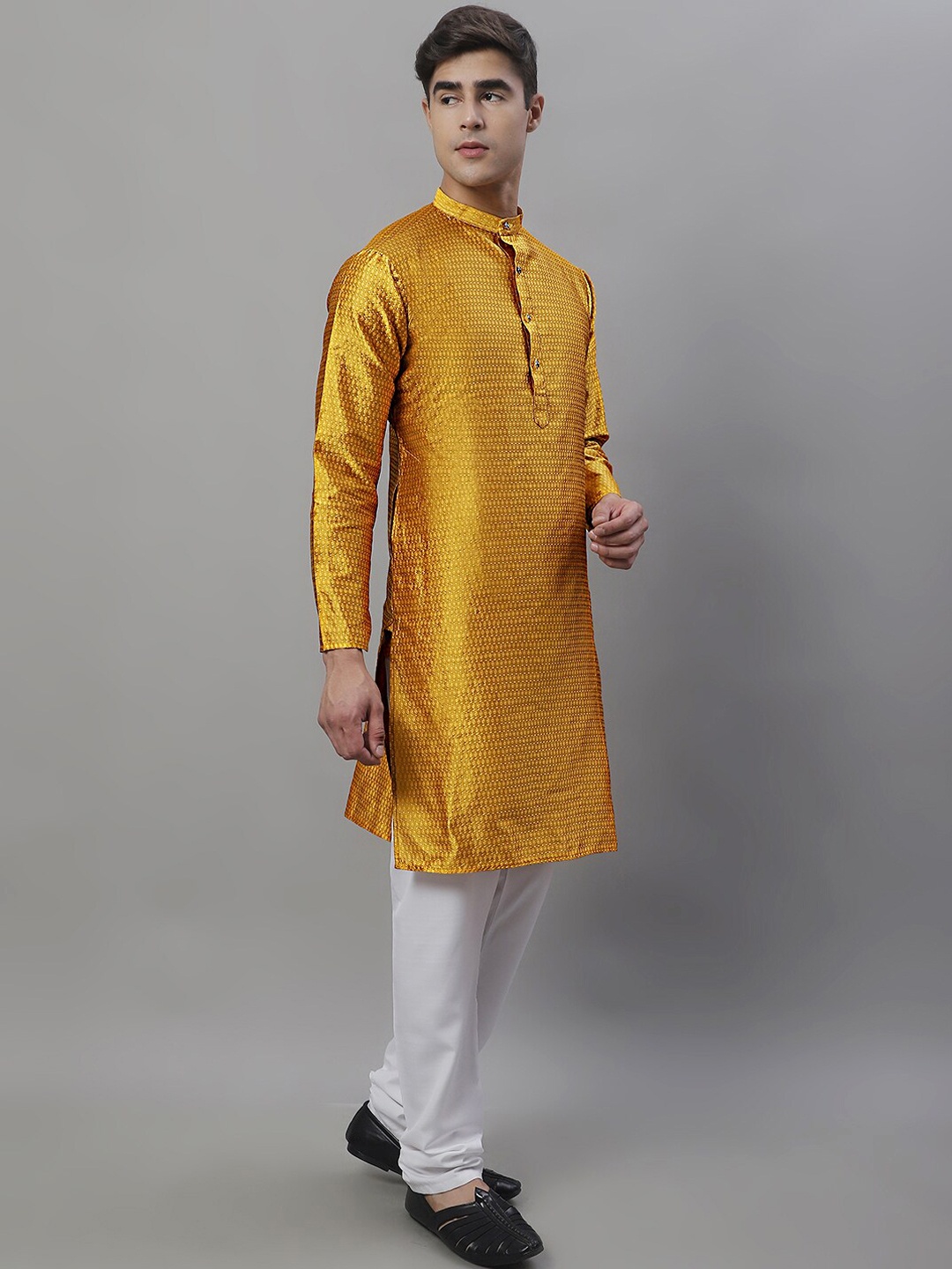 

Jompers Geometric Woven Design Pure Cotton Kurta With Churidar, Yellow