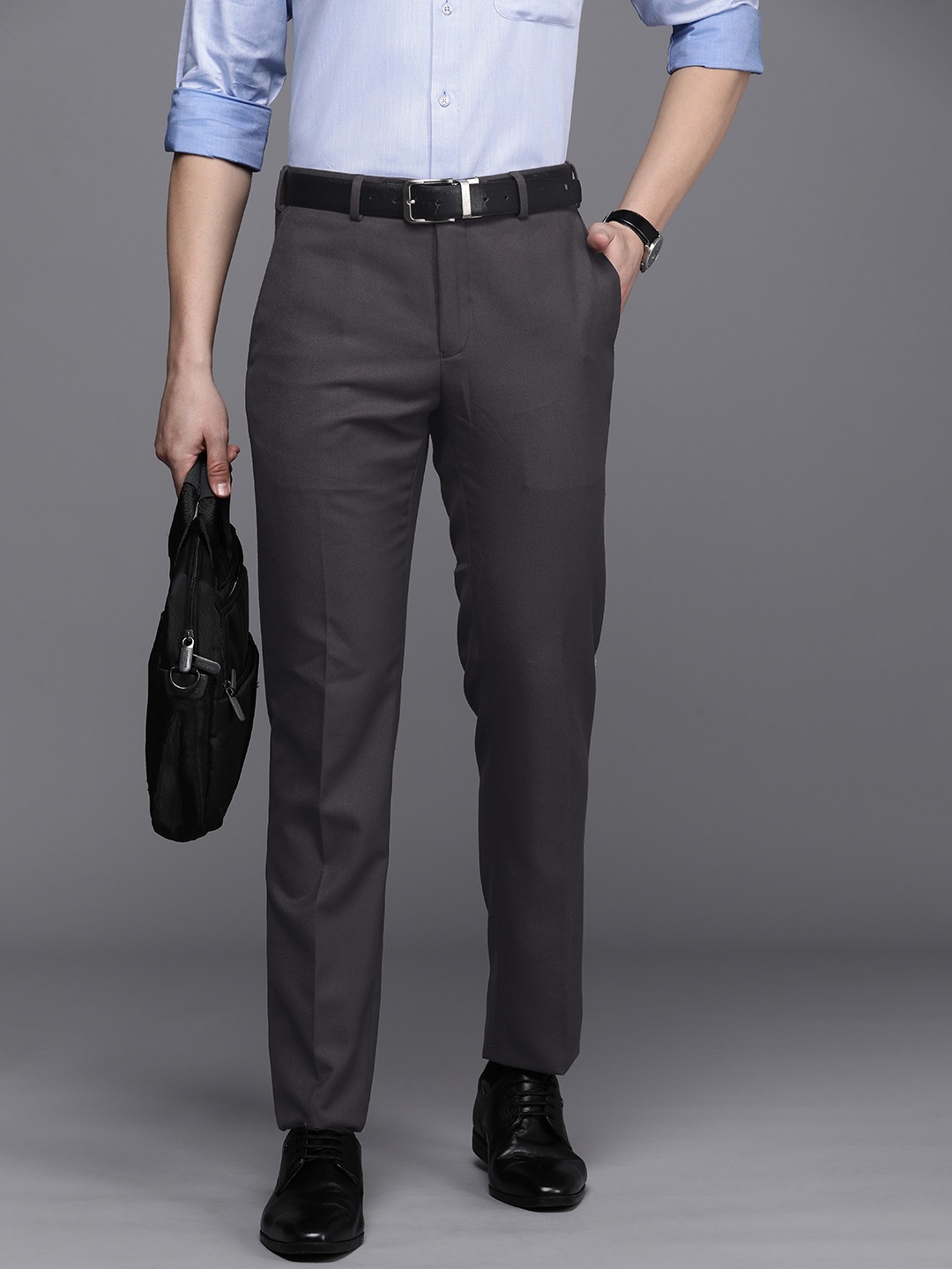 

Raymond Solid Slim Fit Trousers, Grey