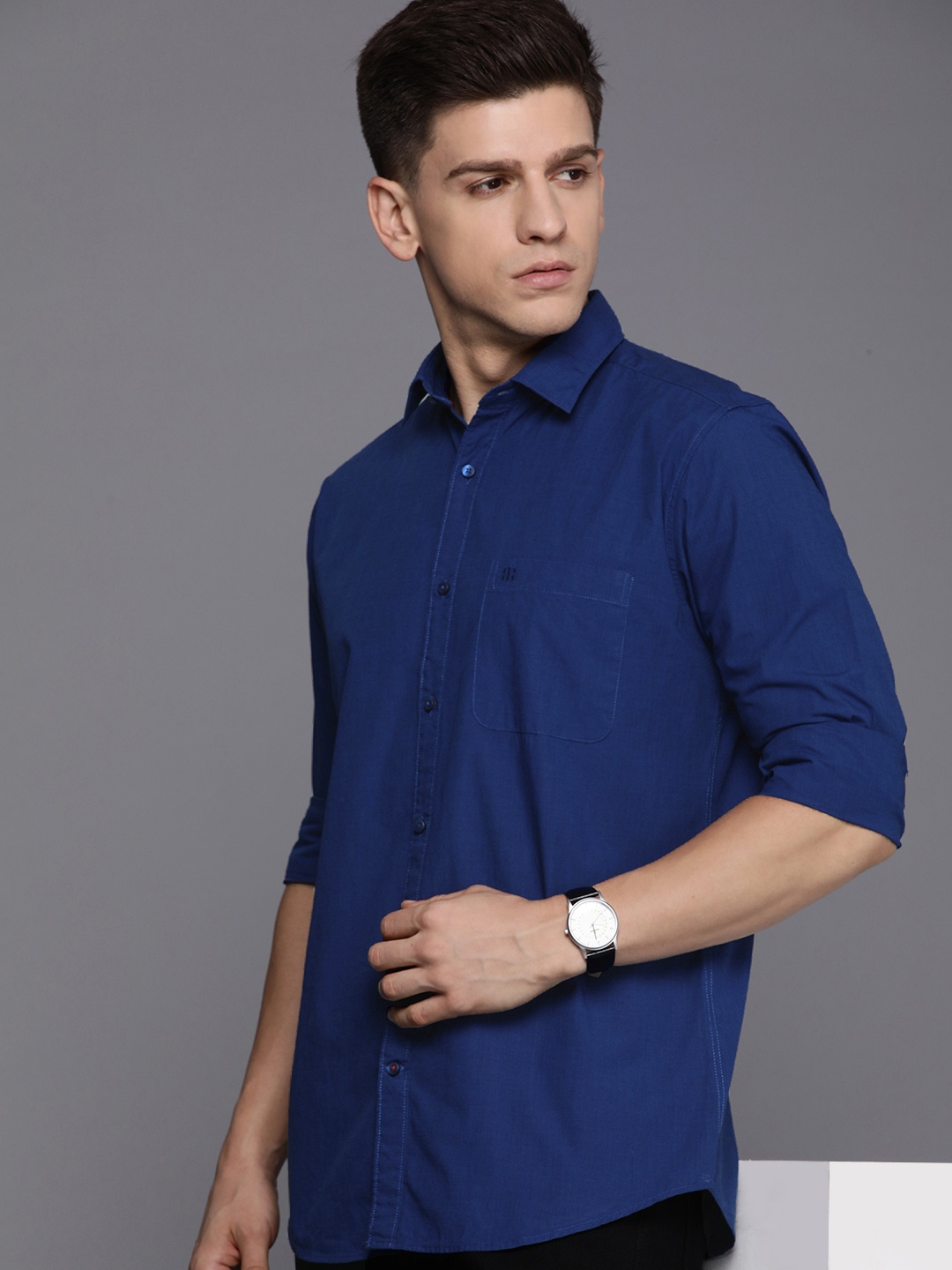 

Raymond Men Pure Cotton Solid Slim Fit Casual Shirt, Blue