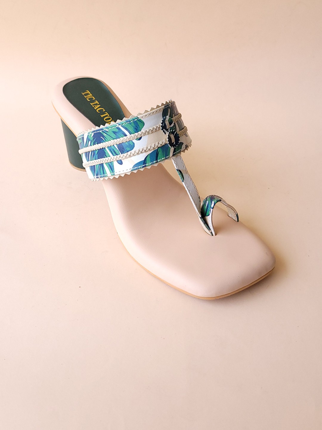 

TIC TAC TOE Printed Open One Toe Block Heels, Pink