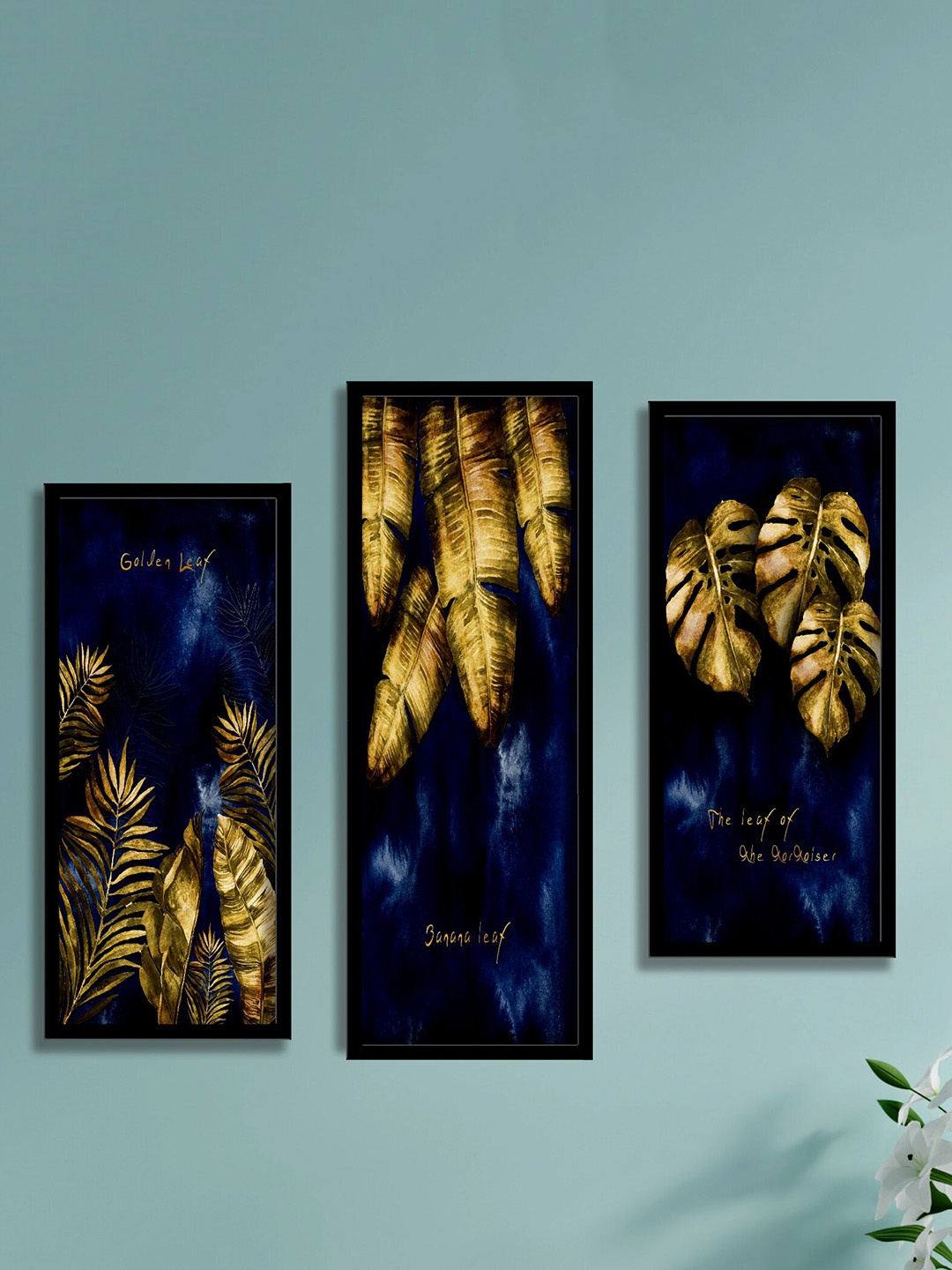 

SAF Black & Yellow 3 Pieces Tropical Leaves Painting Water Proof Wall Arts