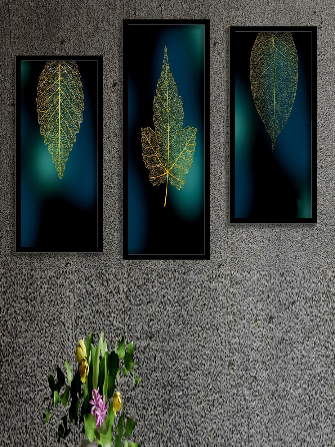 

SAF Yellow & Blue 3 Pieces Leaves Art Painting Wall Art