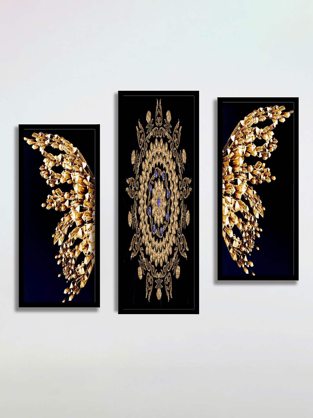 

SAF Black & Beige 3 Pieces Leaves Painting Water Proof Wall Arts
