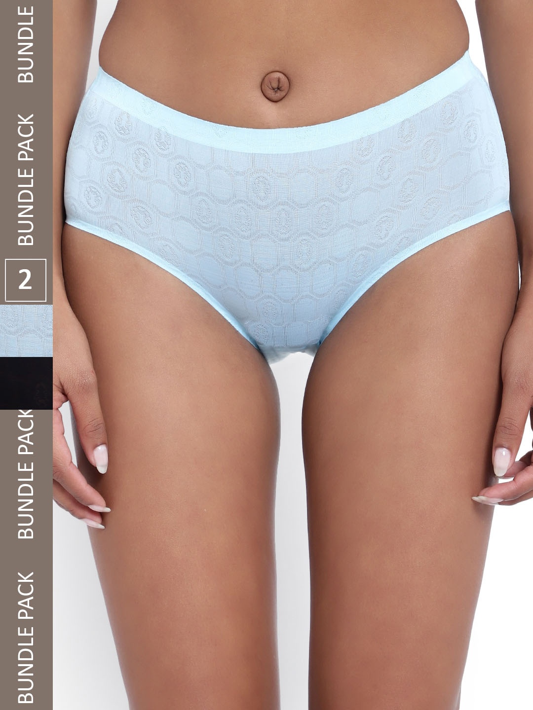 

PARKHA Women Pack Of 2 Assorted Self Design Seamless Anti Bacterial Hipster Briefs