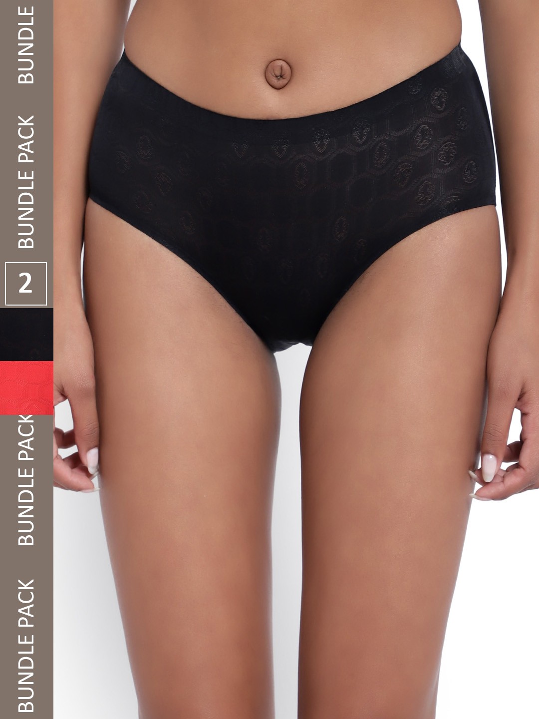 

PARKHA Women Pack Of 2 Assorted Self Design Seamless Anti Bacterial Hipster Briefs