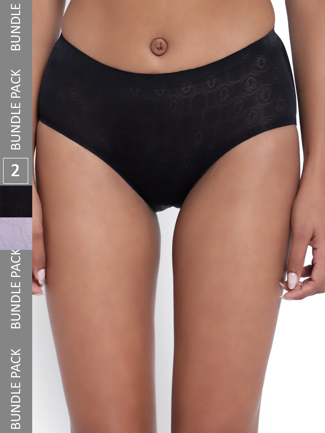 

PARKHA Women Pack Of 2 Assorted Self Design Seamless Anti Bacterial Hipster Briefs