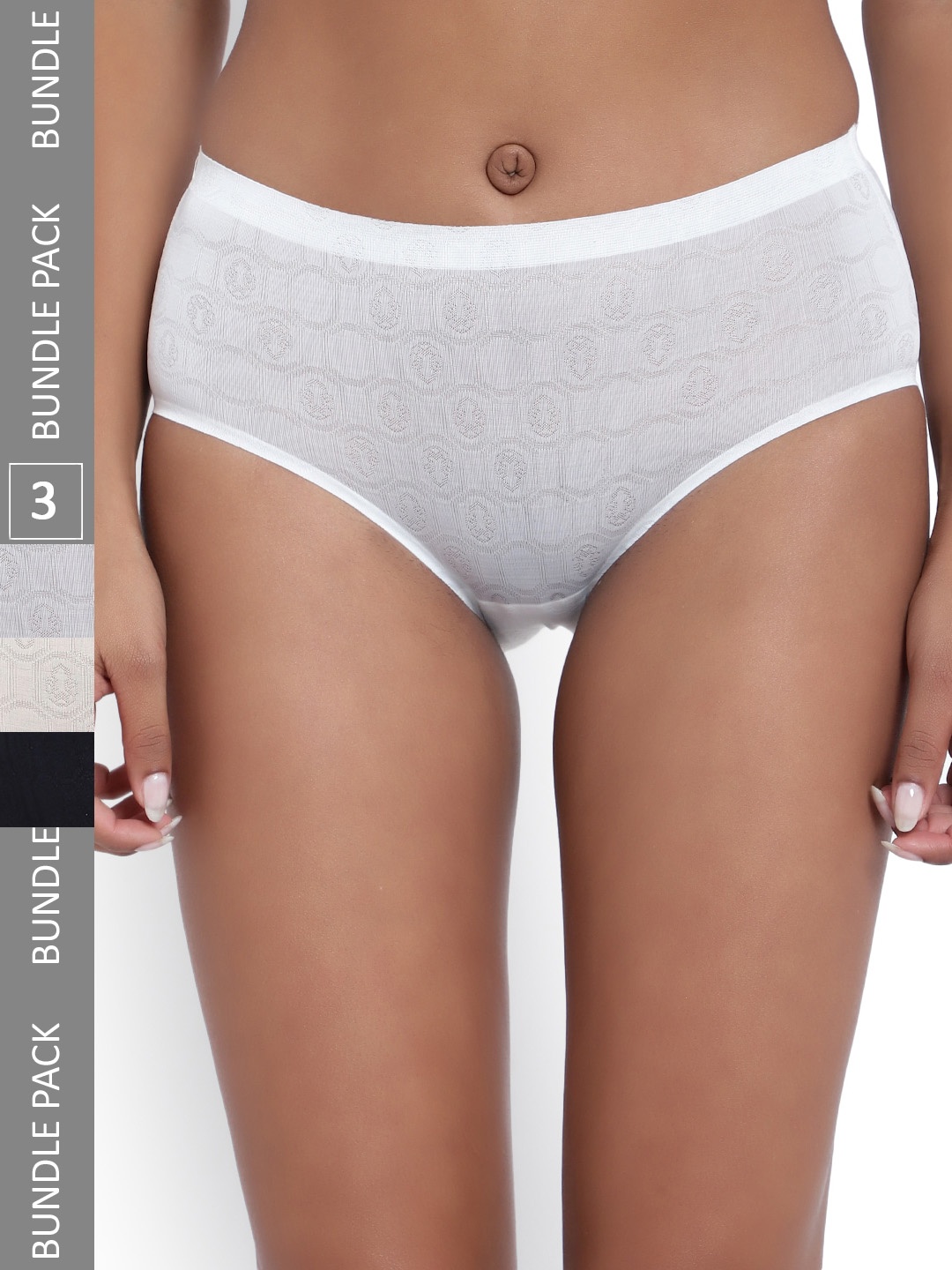 

PARKHA Women Pack Of 3 Assorted Anti Bacterial Mid-Rise Seamless Hipster Briefs