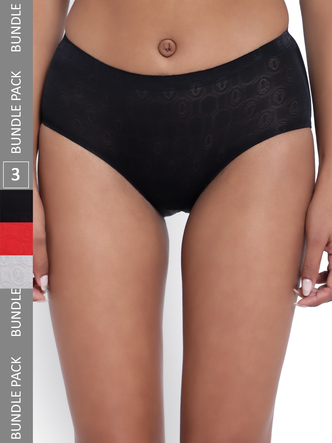 

PARKHA Women Pack Of 3 Assorted Anti Bacterial Mid-Rise Hipster Briefs
