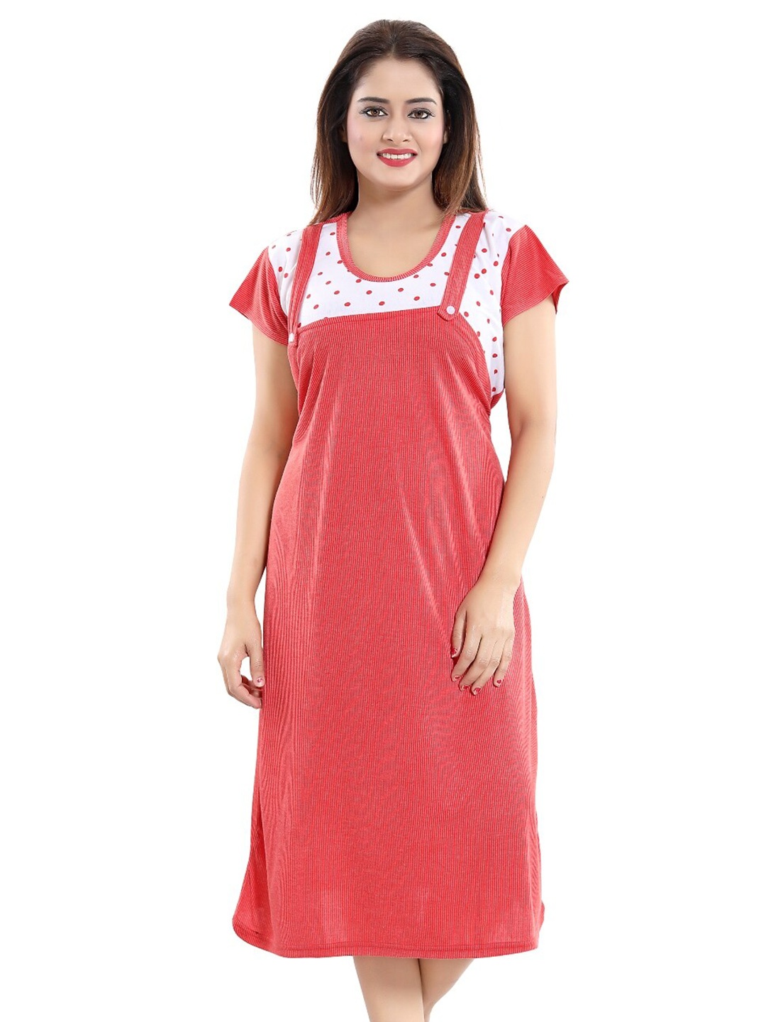 

Fabme Striped Maternity Midi Nightdress, Red