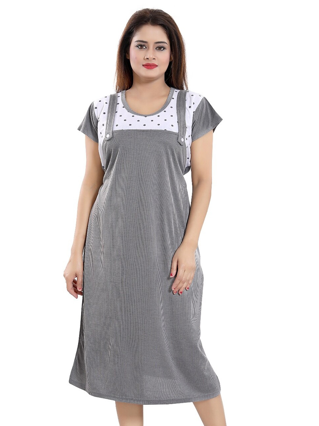 

Fabme Maternity Striped Nightdress, Grey