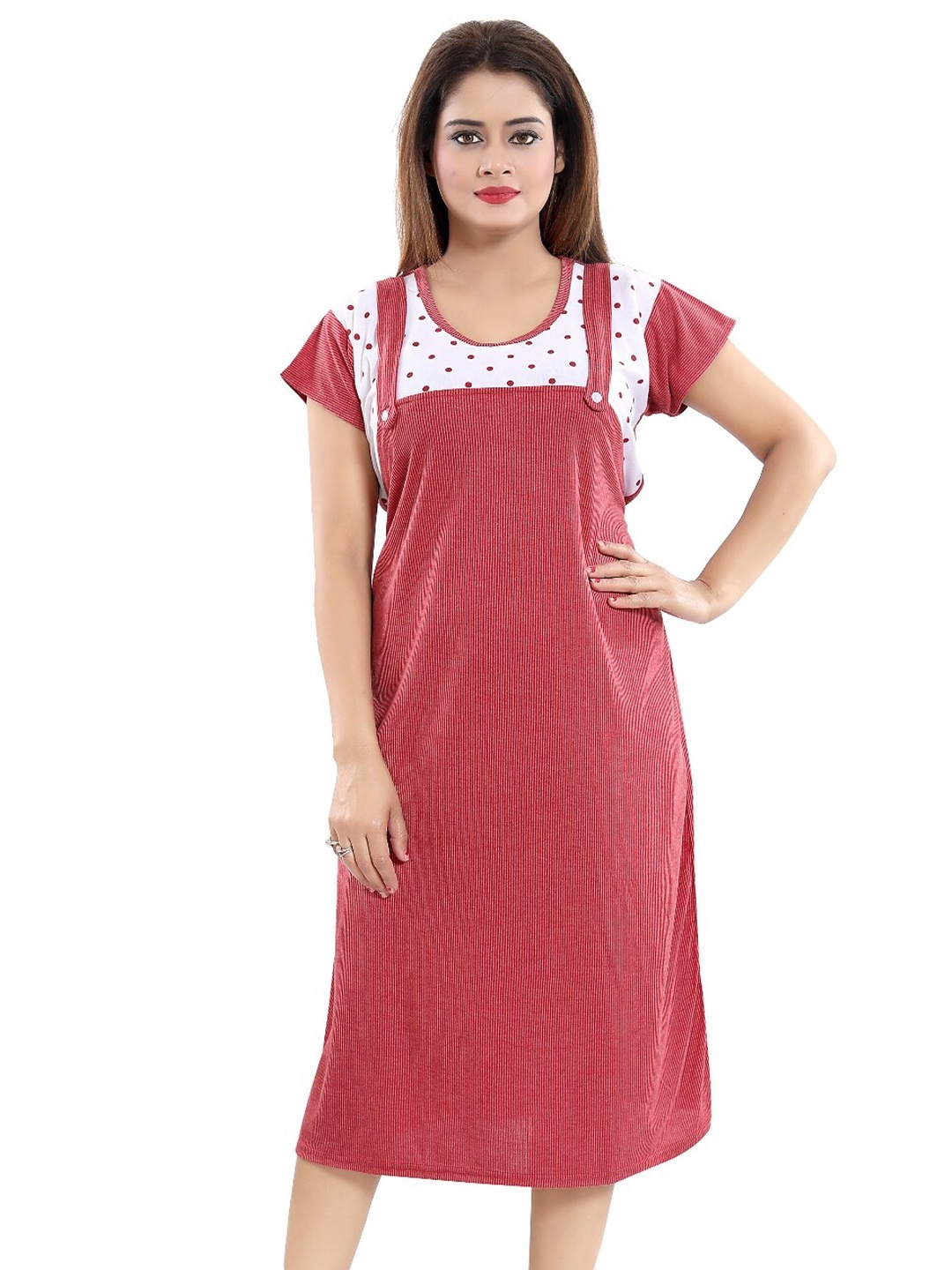

Fabme Maternity Striped Nightdress, Maroon