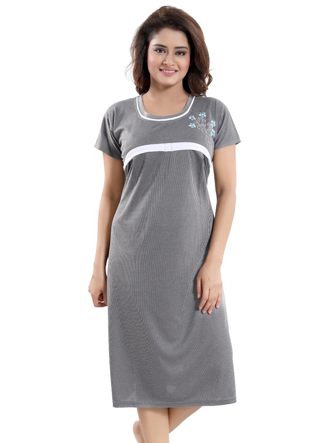 

Fabme Maternity Striped Nightdress, Grey