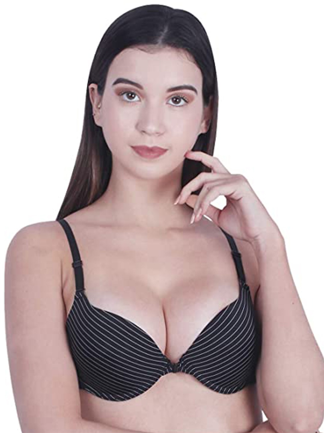 

BRACHY Striped Medium Coverage Underwired Heavily Padded All Day Comfort Push-Up Bra, Black