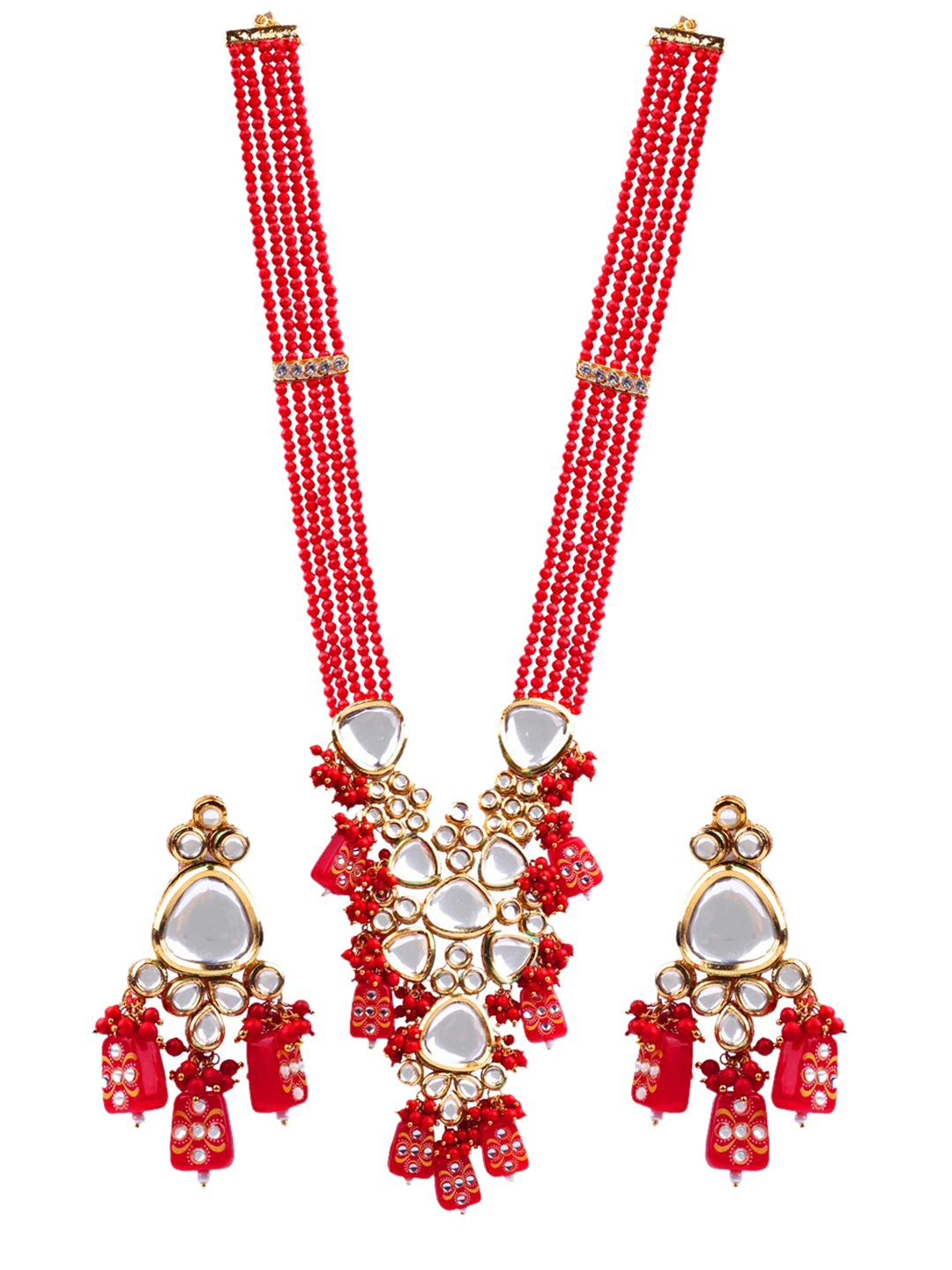 

AASHISH IMITATION Gold-Plated Kundan-Studded & Beaded Jewellery Set, Red
