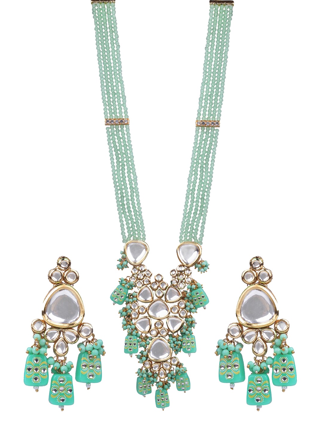 

AASHISH IMITATION Gold-Plated Kundan-Studded & Beaded Jewellery Set, Olive