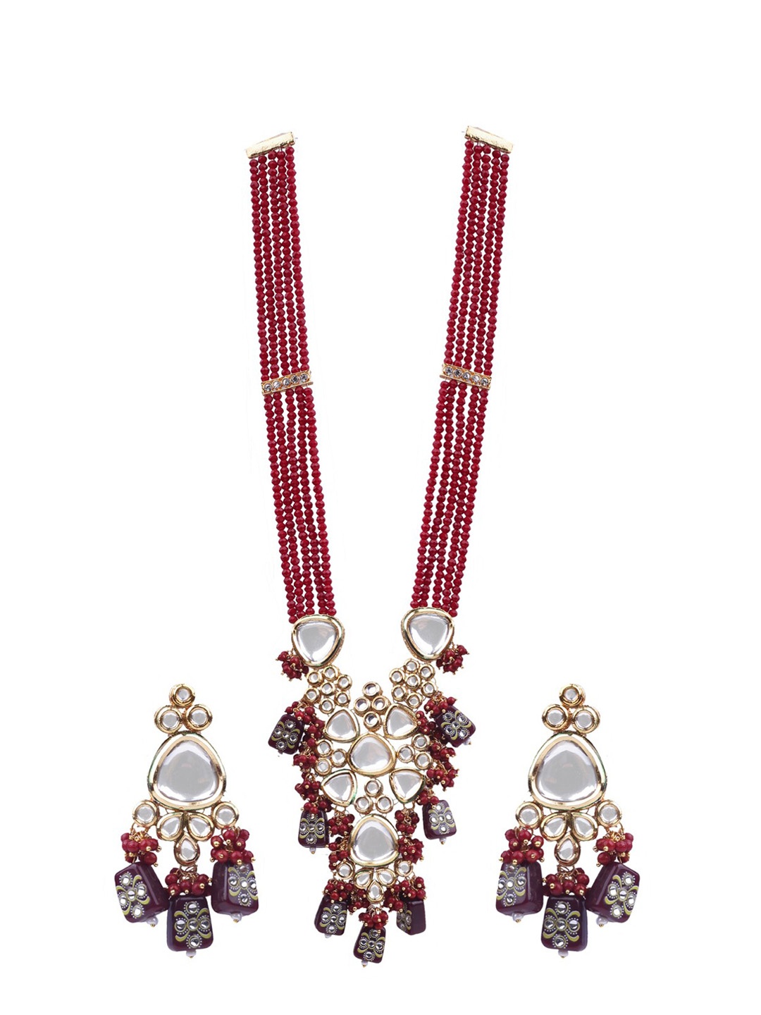 

AASHISH IMITATION Gold-Plated Red & White Kundan-Studded & Beaded Jewellery Set