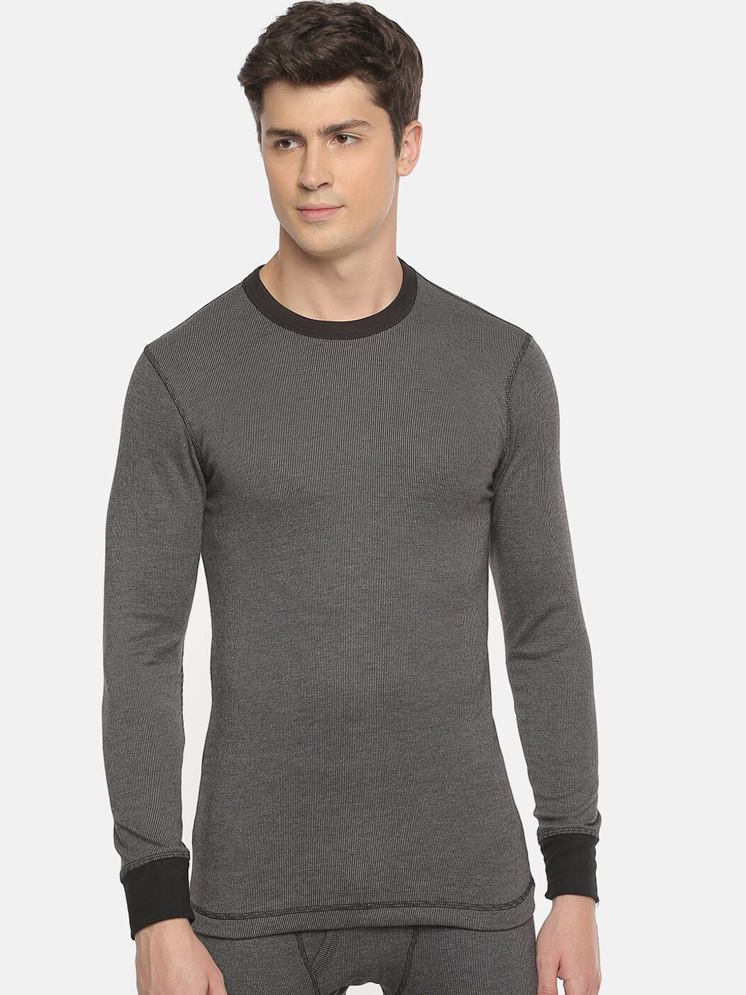 

Macroman M-Series Men Striped Ultra Soft Thermal Top, Charcoal