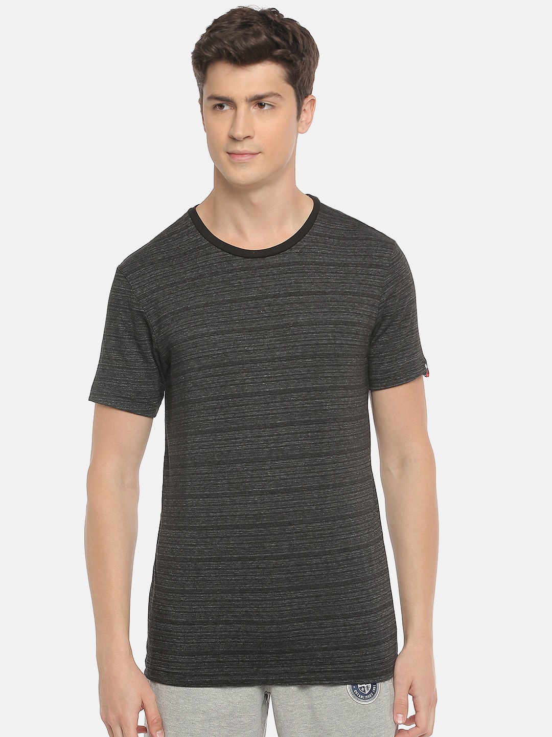 

Macroman M-Series Striped Cotton Sports T-shirt, Black