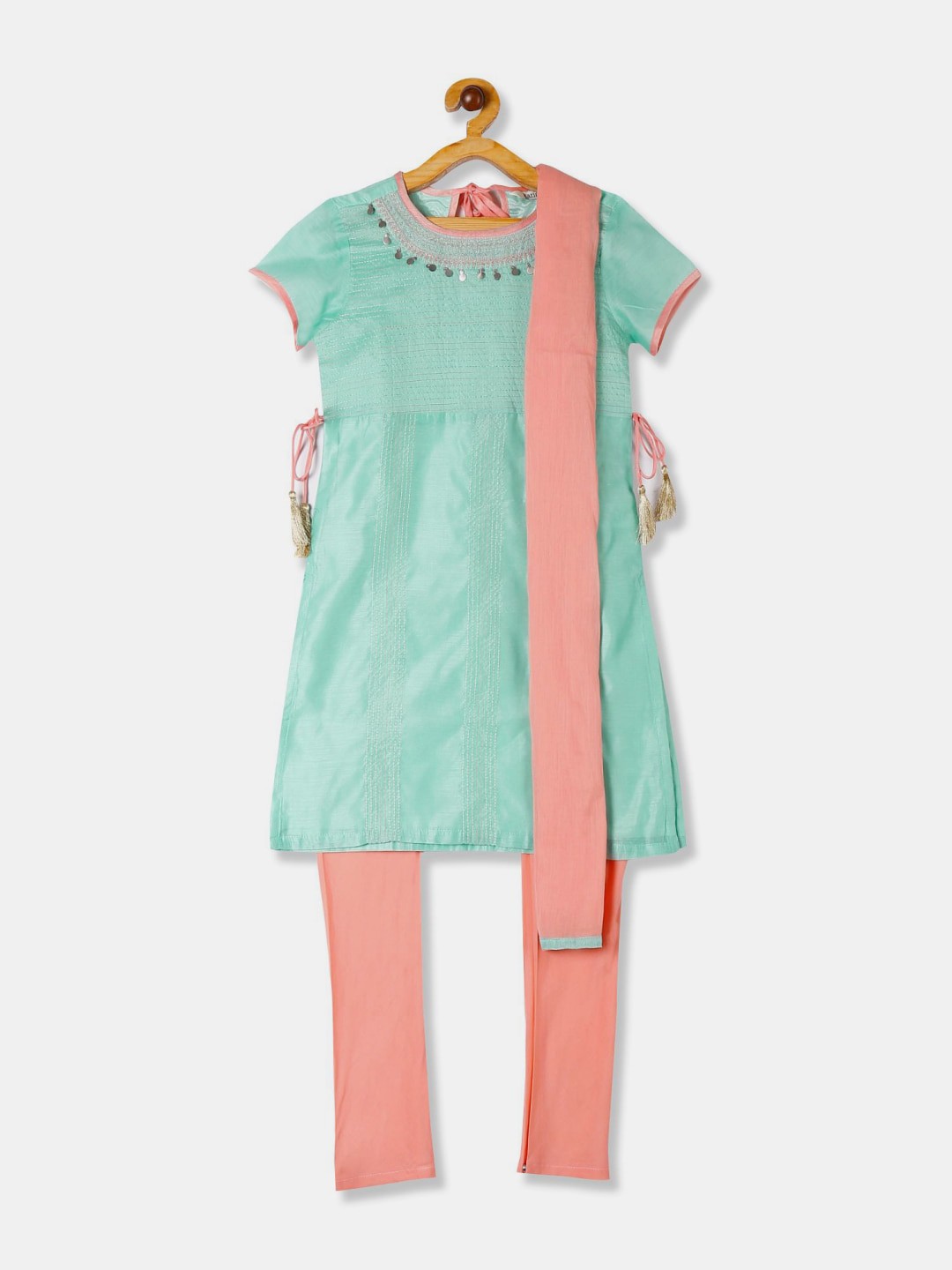 

V-Mart Girls Straight Kurta & Trousers With Dupatta, Sea green