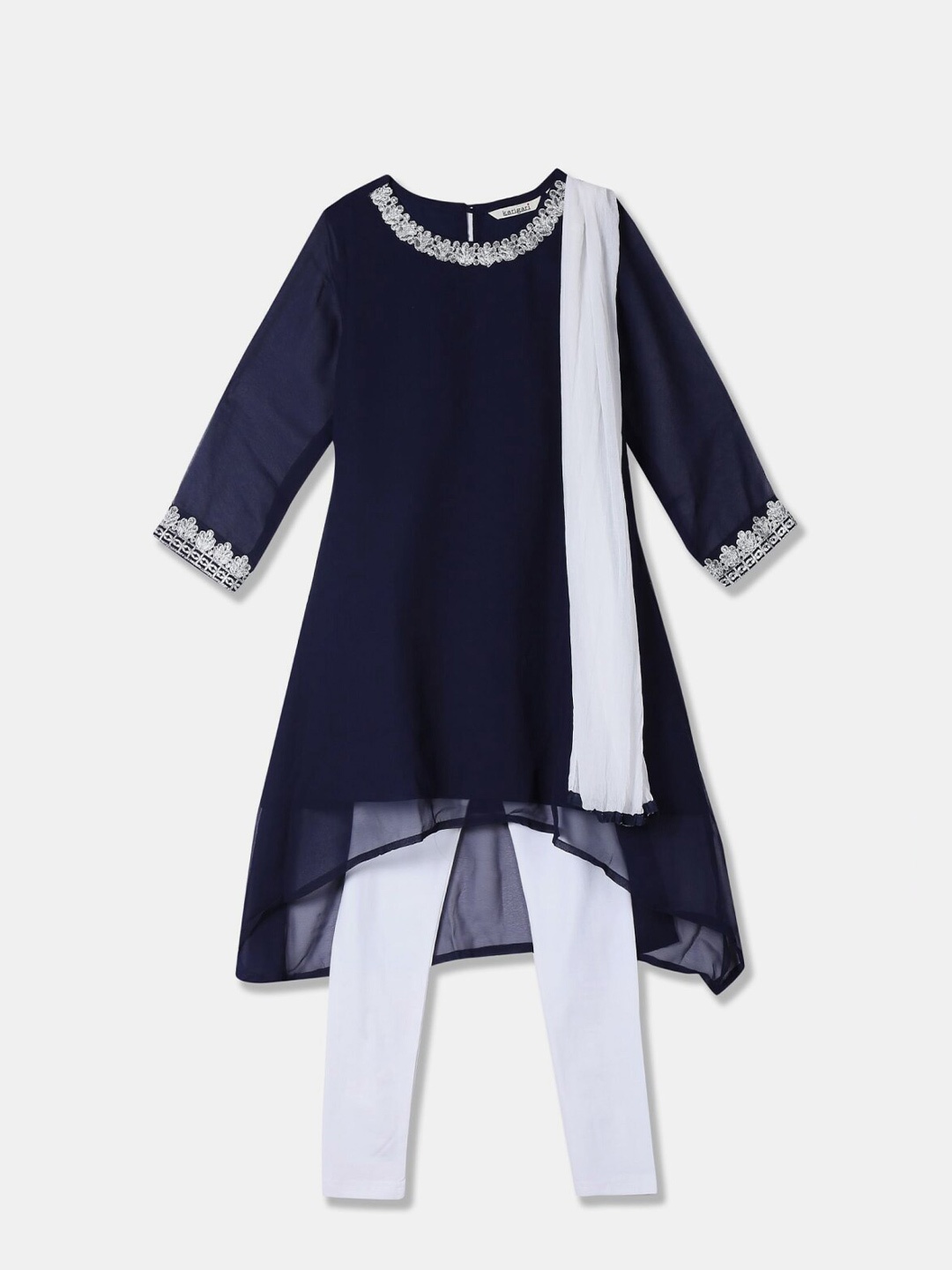 

V-Mart Chevron Printed A-Line Kurta With Leggings & Dupatta, Navy blue