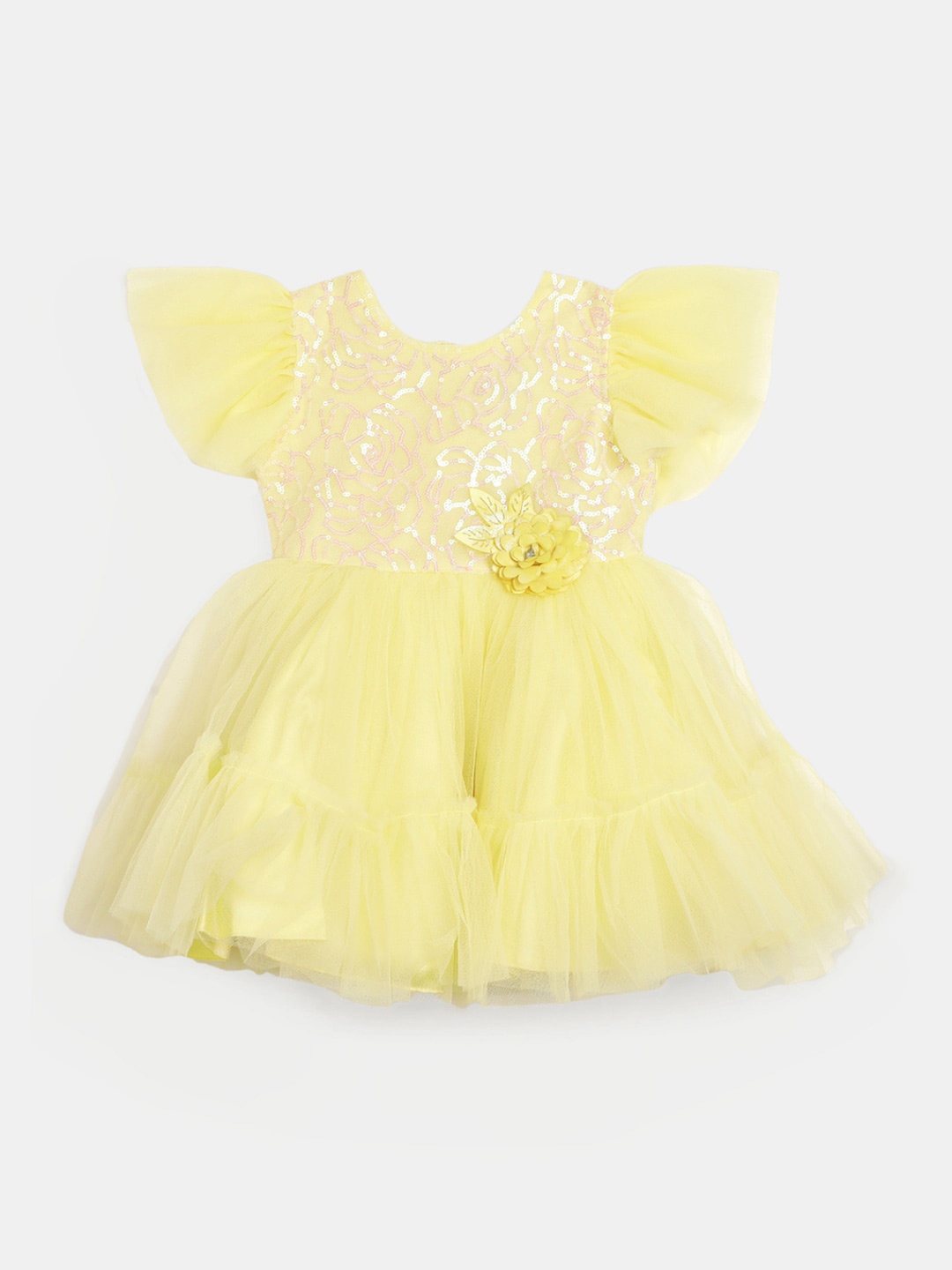 

V-Mart Girls Flutter Sleeve Fit & Flare Dress, Yellow