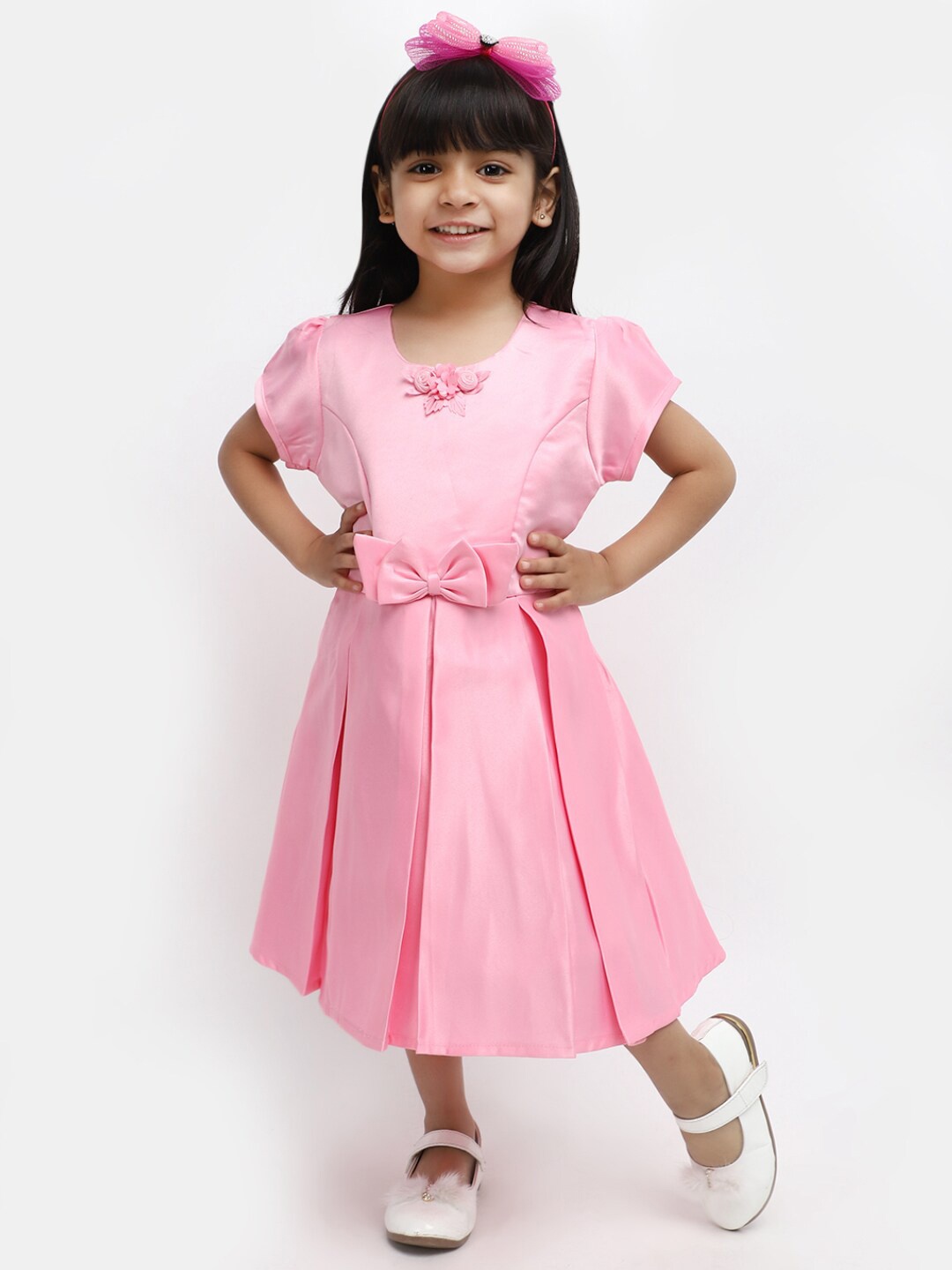 

V-Mart Girls Self Design Fit & Flare Dress, Pink