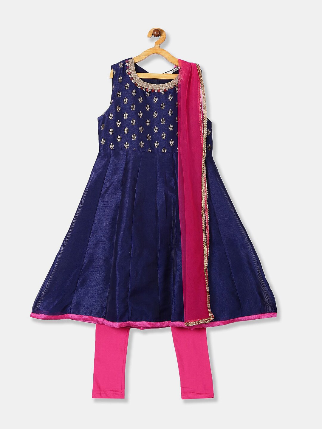 

V-Mart Ethnic Motif Printed A-Line Kurta With Leggings & Dupatta, Blue