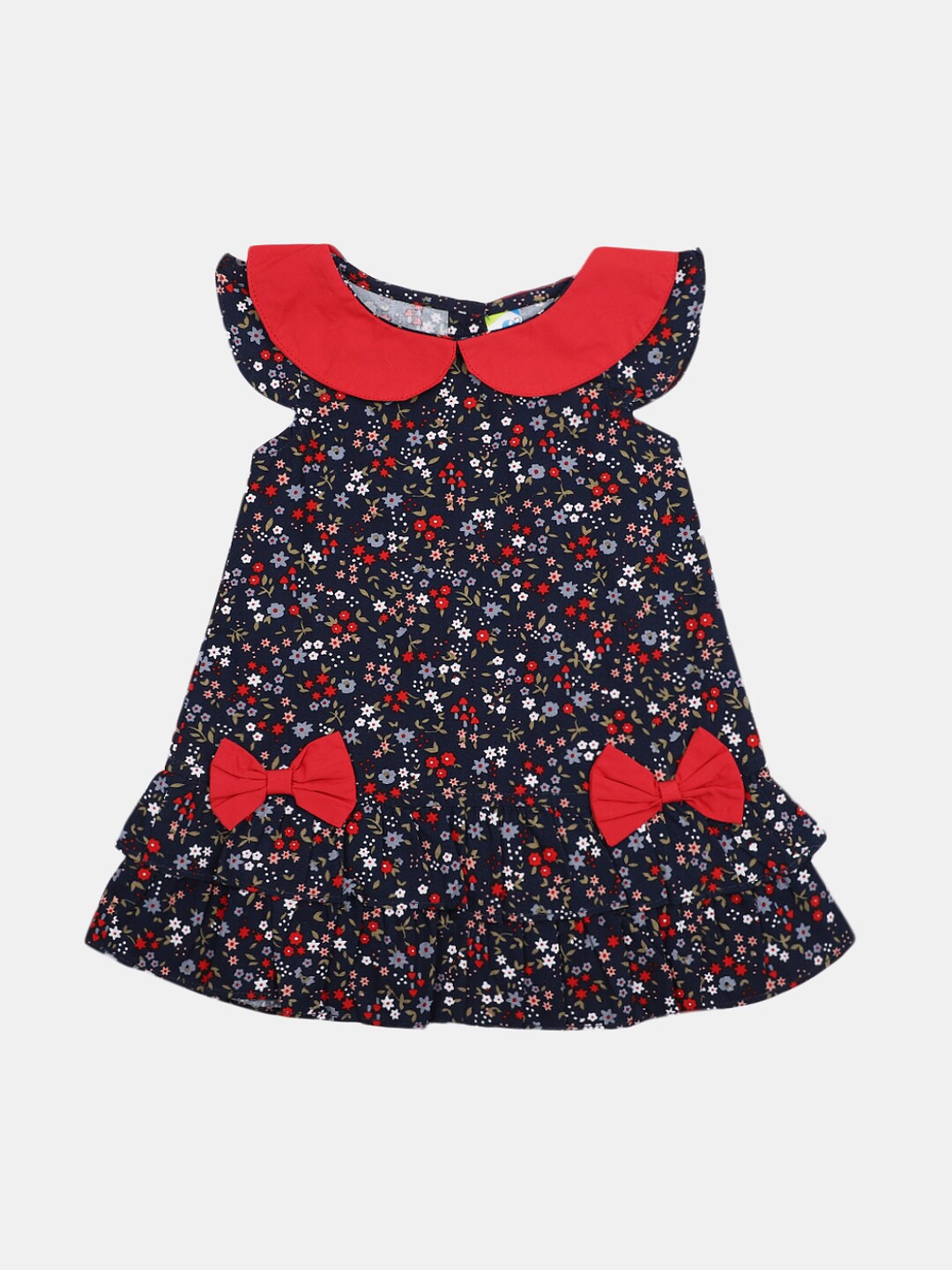 

V-Mart Infant Girls Floral Printed Peter Pan Collar Cotton A-Line Dress, Blue