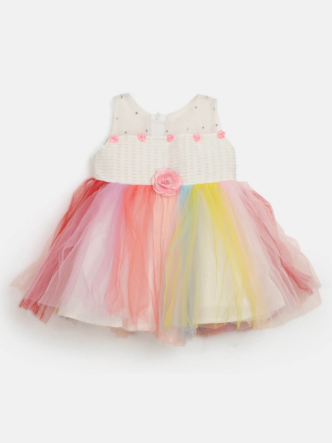 

V-Mart Infant Girls Self Design Fit & Flare Dress, White