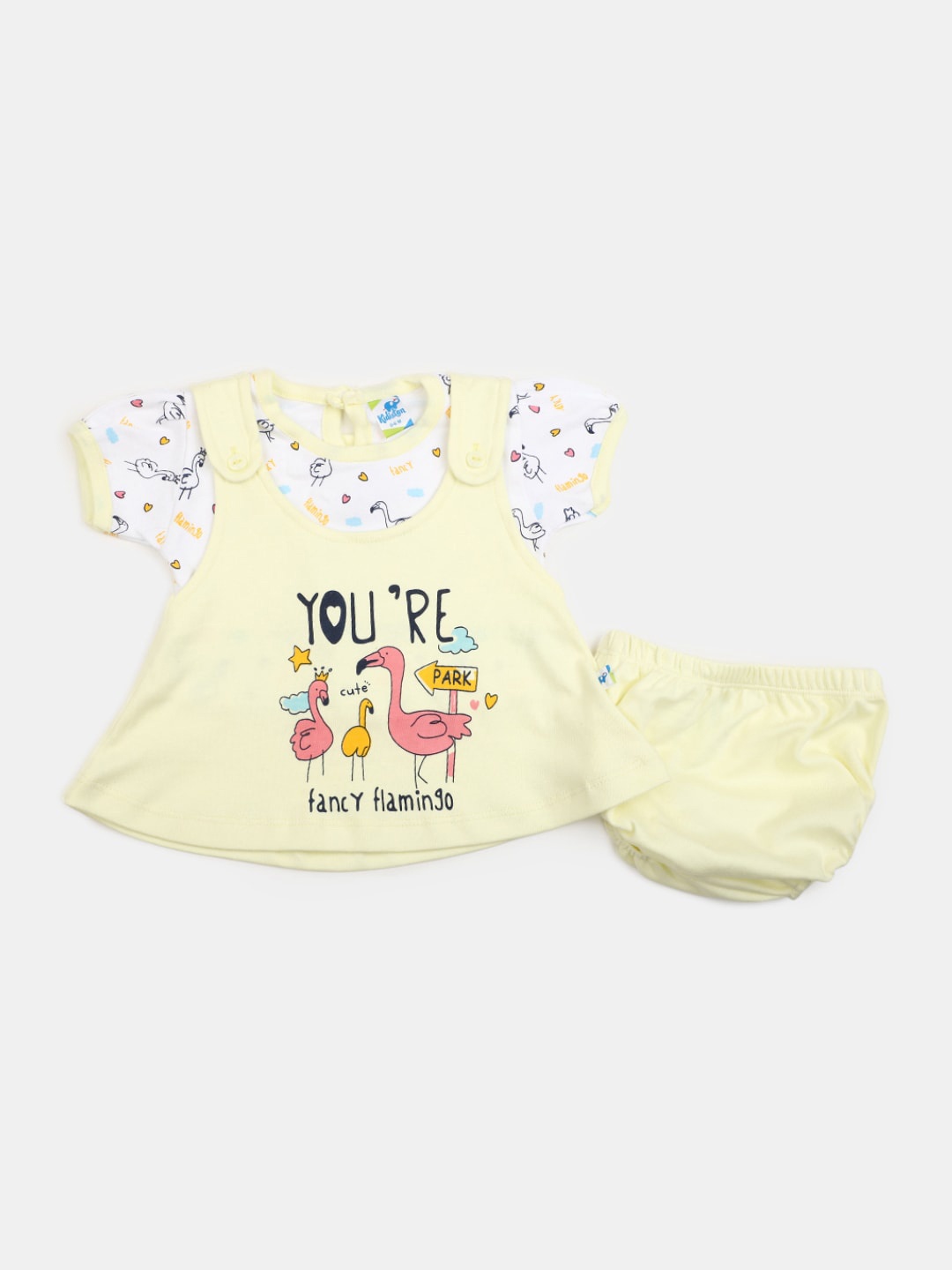 

V-Mart Infant Girls Conversational Printed Cotton A-Line Dress With Briefs, Yellow