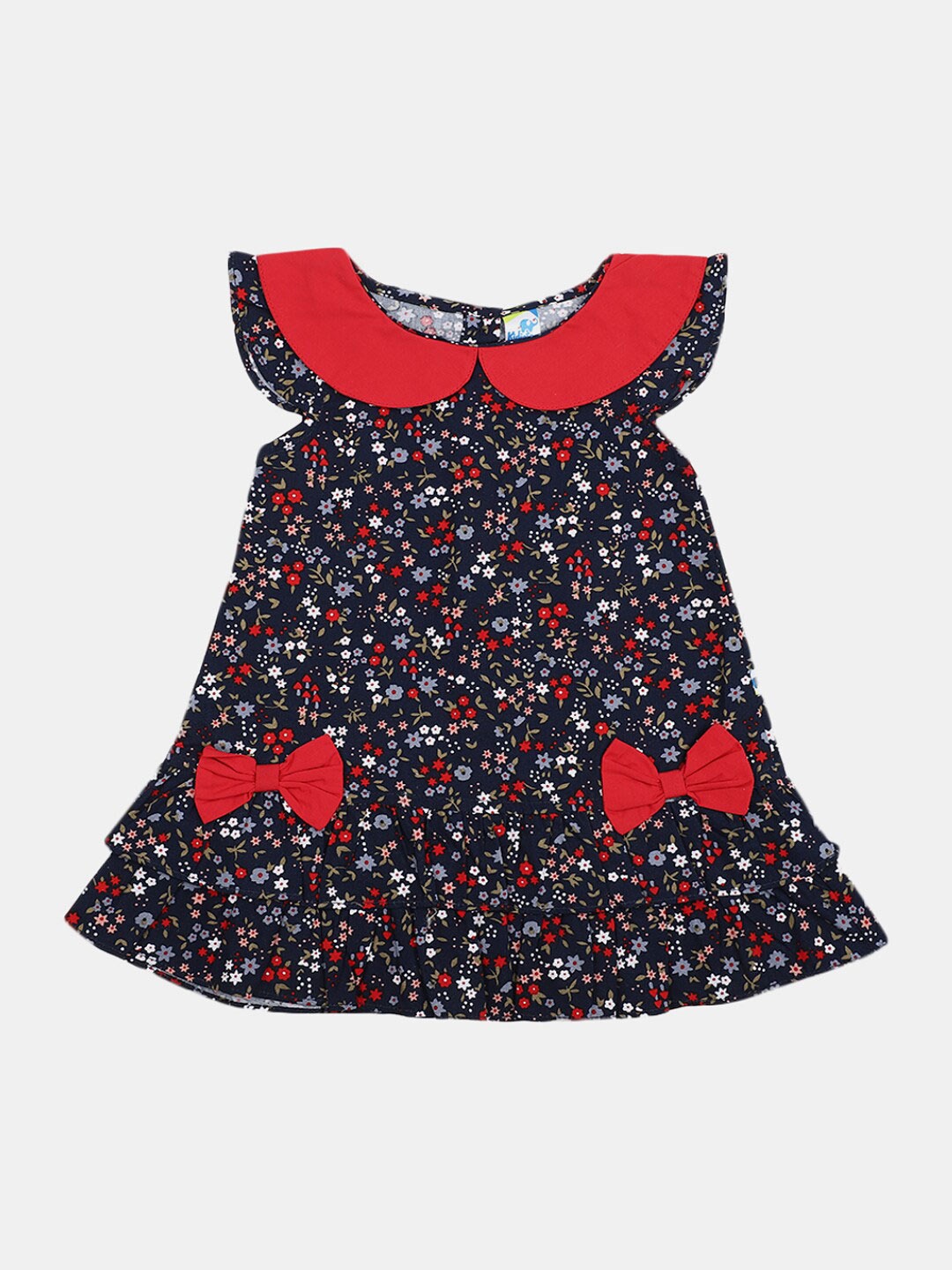 

V-Mart Infant Girls Floral Printed Peter Pan Collar Cotton A-Line Dress, Black