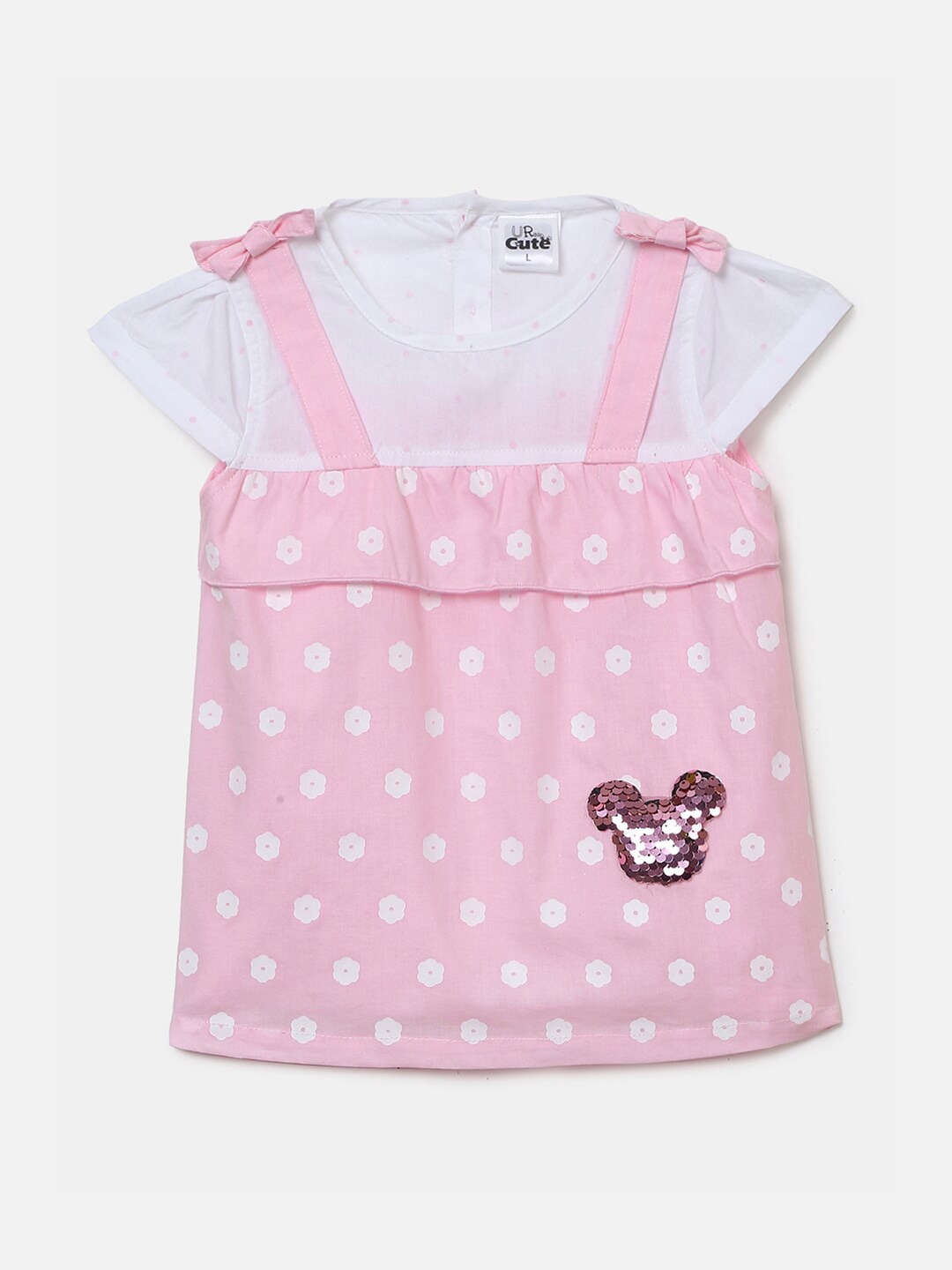 

V-Mart Infant Girls Polka Dot Printed Cotton A-Line Dress, Pink