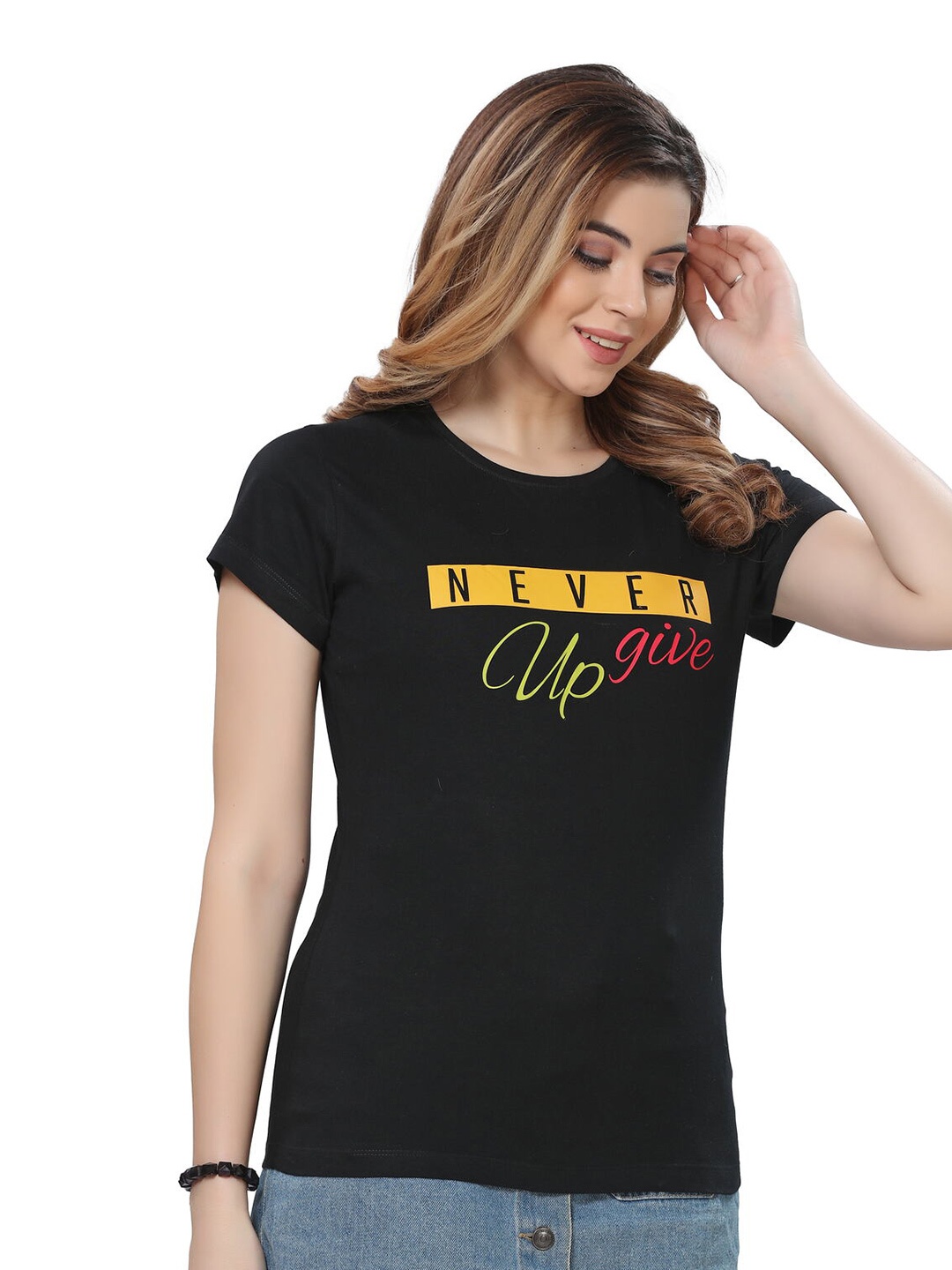 

TITTLI Typography Printed Round Neck T-shirt, Black