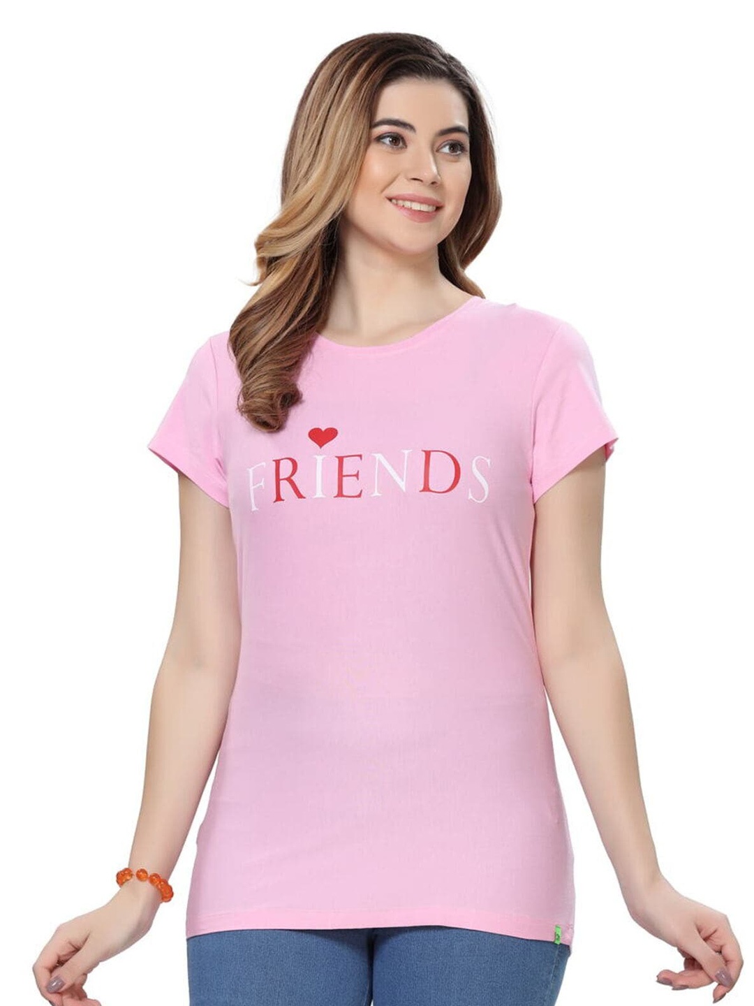 

TITTLI Typography Printed Cotton T-Shirt, Rose